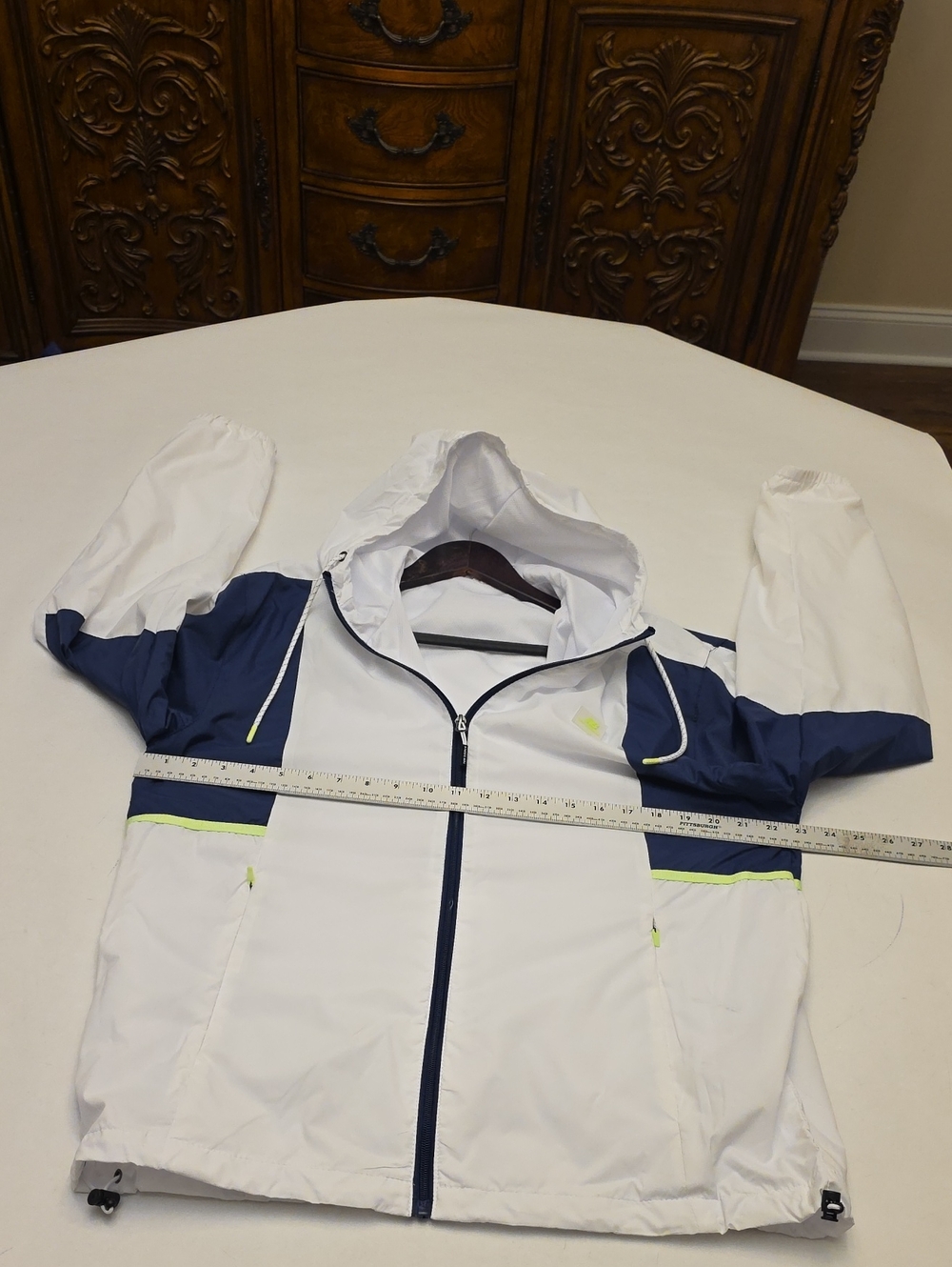 New Balance White and Navy Hooded Rain Jacket